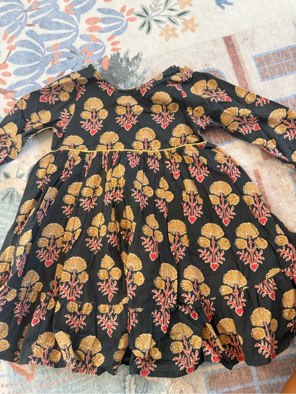 Pink Chicken Black Dress with Yellow and Red Floral Motif